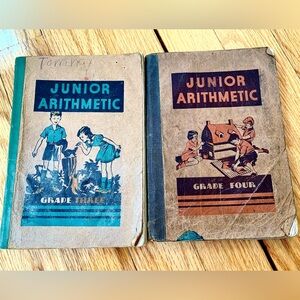 Vintage "Junior Arithmetic" Canadian School Textbooks for Grades Three and Four.